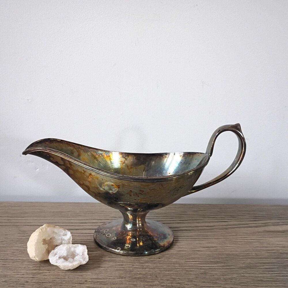Vintage Silver-Plated Gravy Boat, Footed Sauce Server Monogrammed Initial B